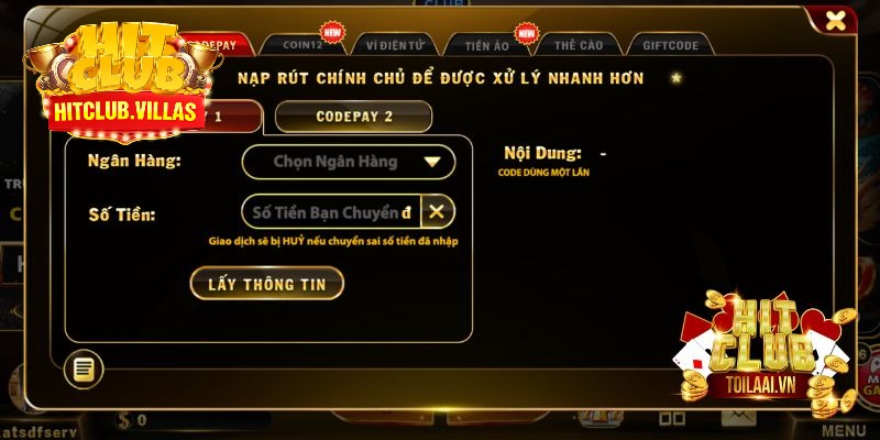 Chi tiết cách nạp tiền cược tài xỉu tại nền tảng HITCLUB